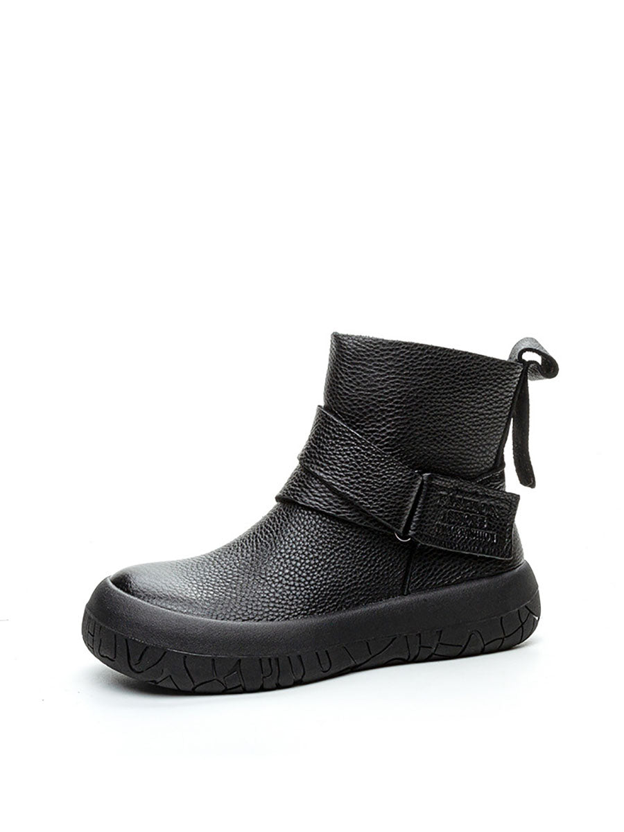 Vintage Genuine Leather Spliced Flat Ankle Boots