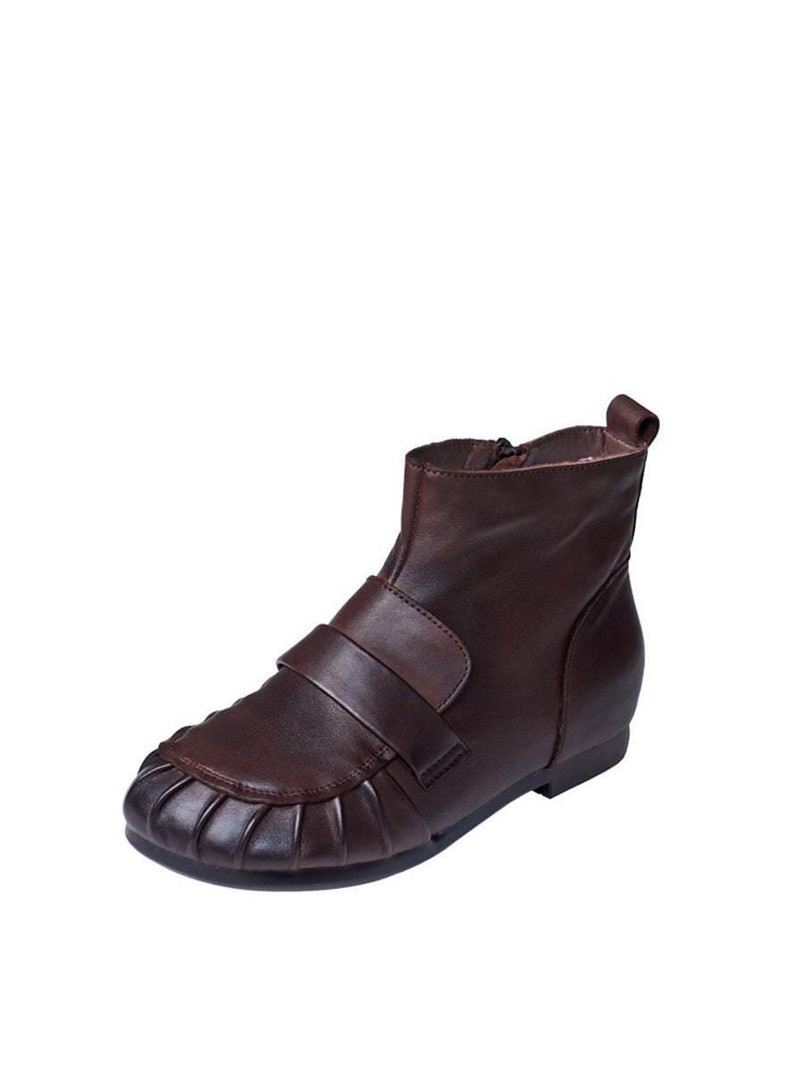 Vintage Winter Genuine Leather Spliced Ankle Boots