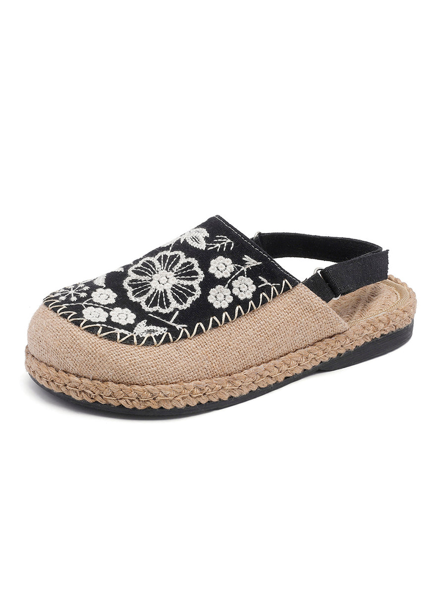 Sandals Linen Embroidery Ethnic Flower