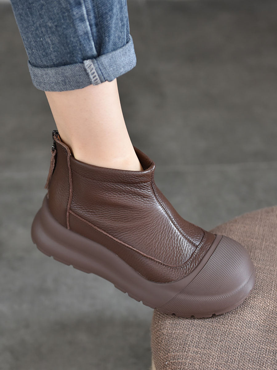 Autumn Genuine Leather Solid Platform Ankle Boots