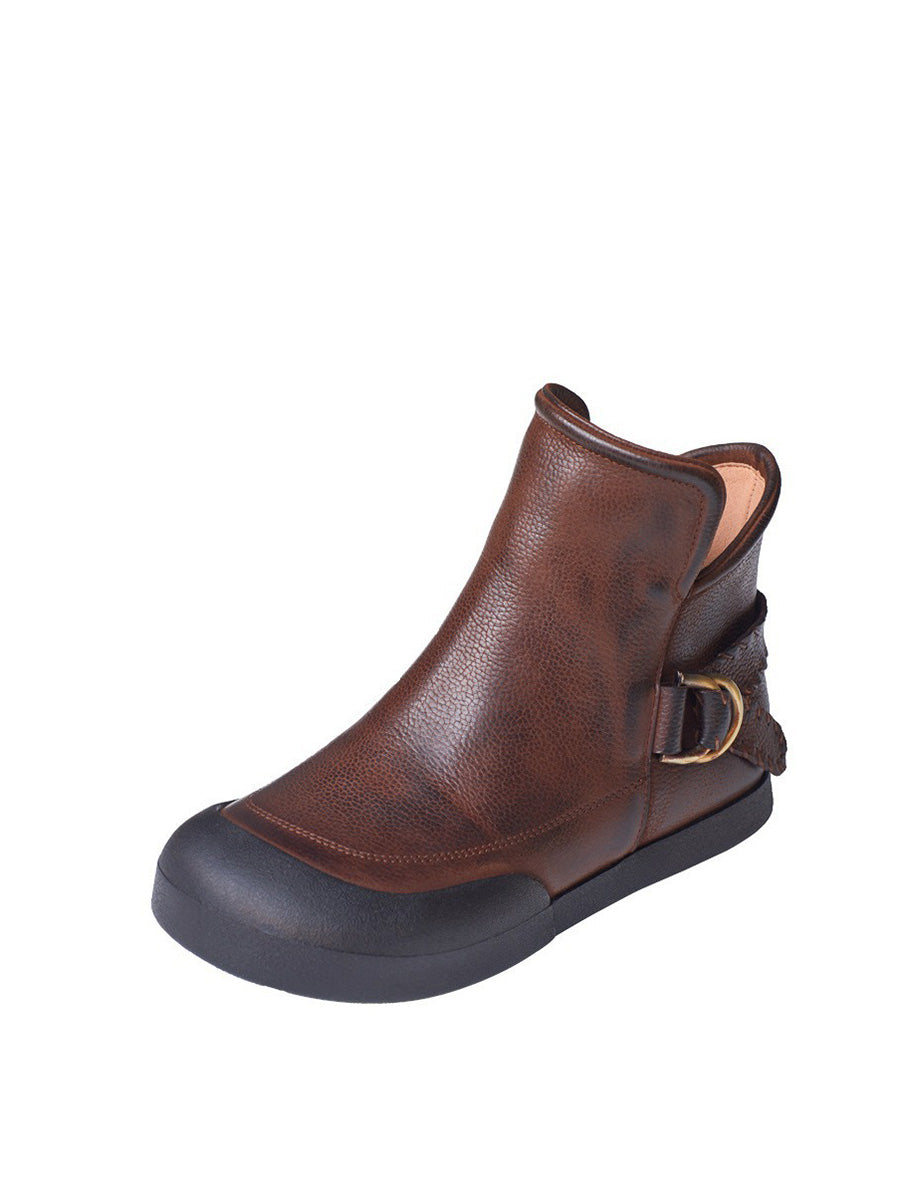 Winter Vintage Leather Spliced Zipper Flat Boots