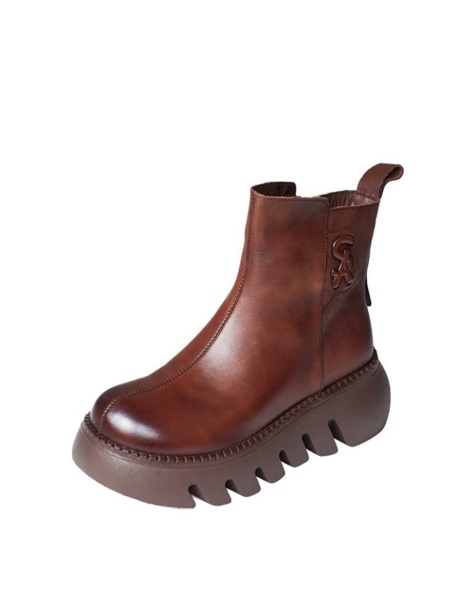 Retro Genuine Leather Platform Boots