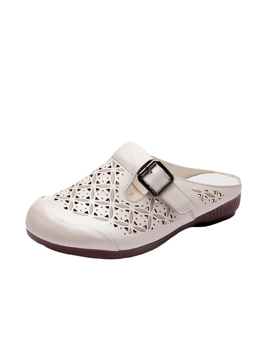 Heel Hollow Out Genuine Low Leather Shoes Vintage
