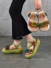 Sandals Vintage FLower Platform Leather