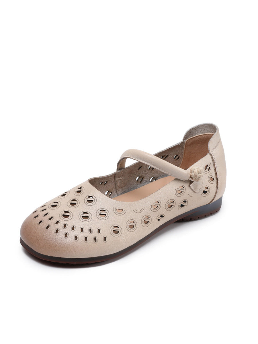 Genuine Shoes Hollow Out Heel Low Leather