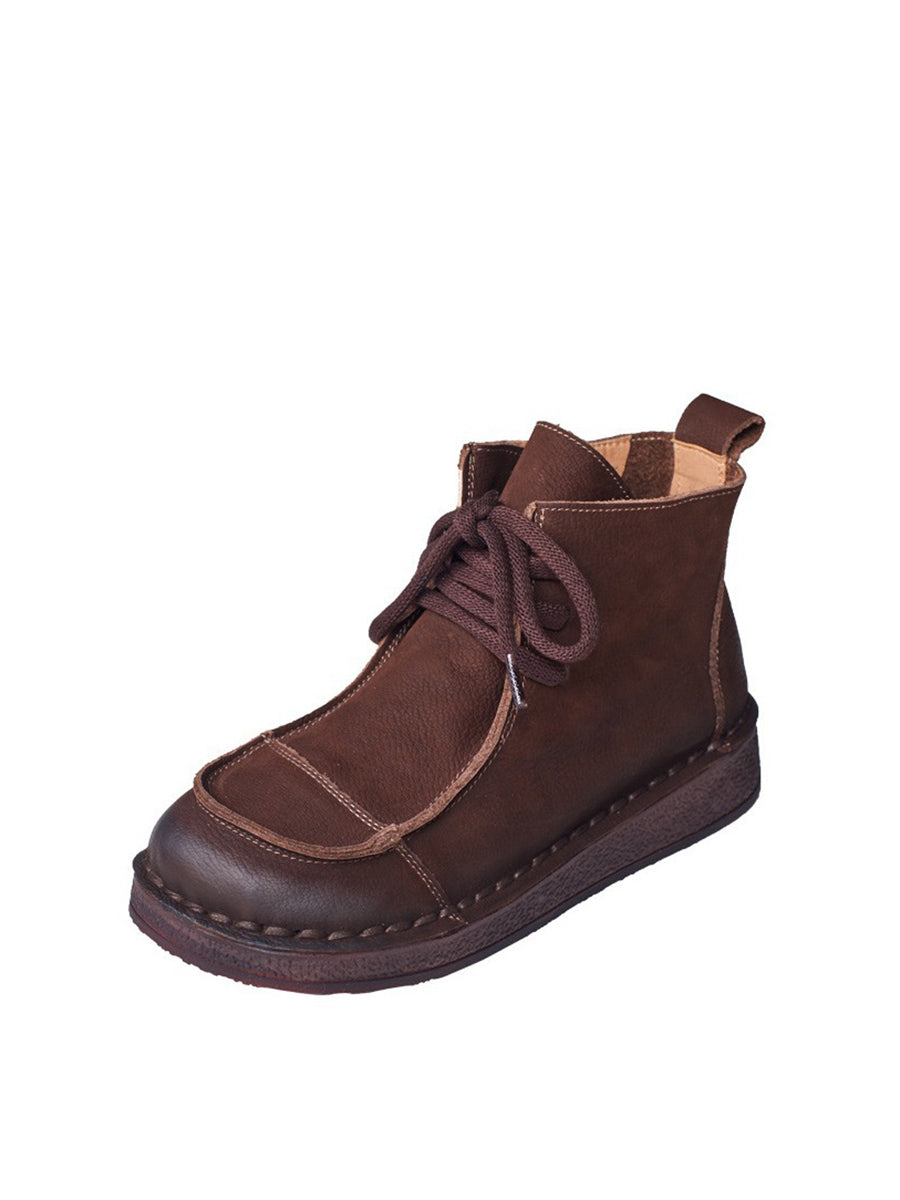 Winter Retro Leather Spliced Flat Boots