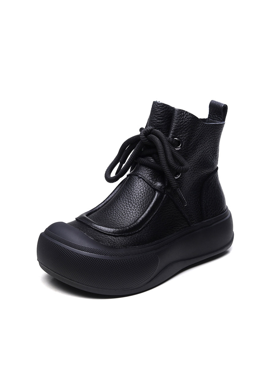 Casual Winter Solid Leather Strap Platform Boots
