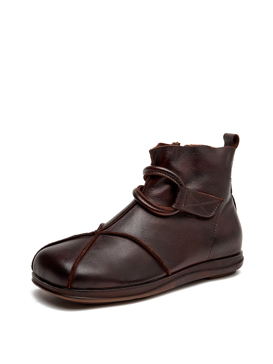 Vintage Genuine Leather Spliced Zipper Flat Boots