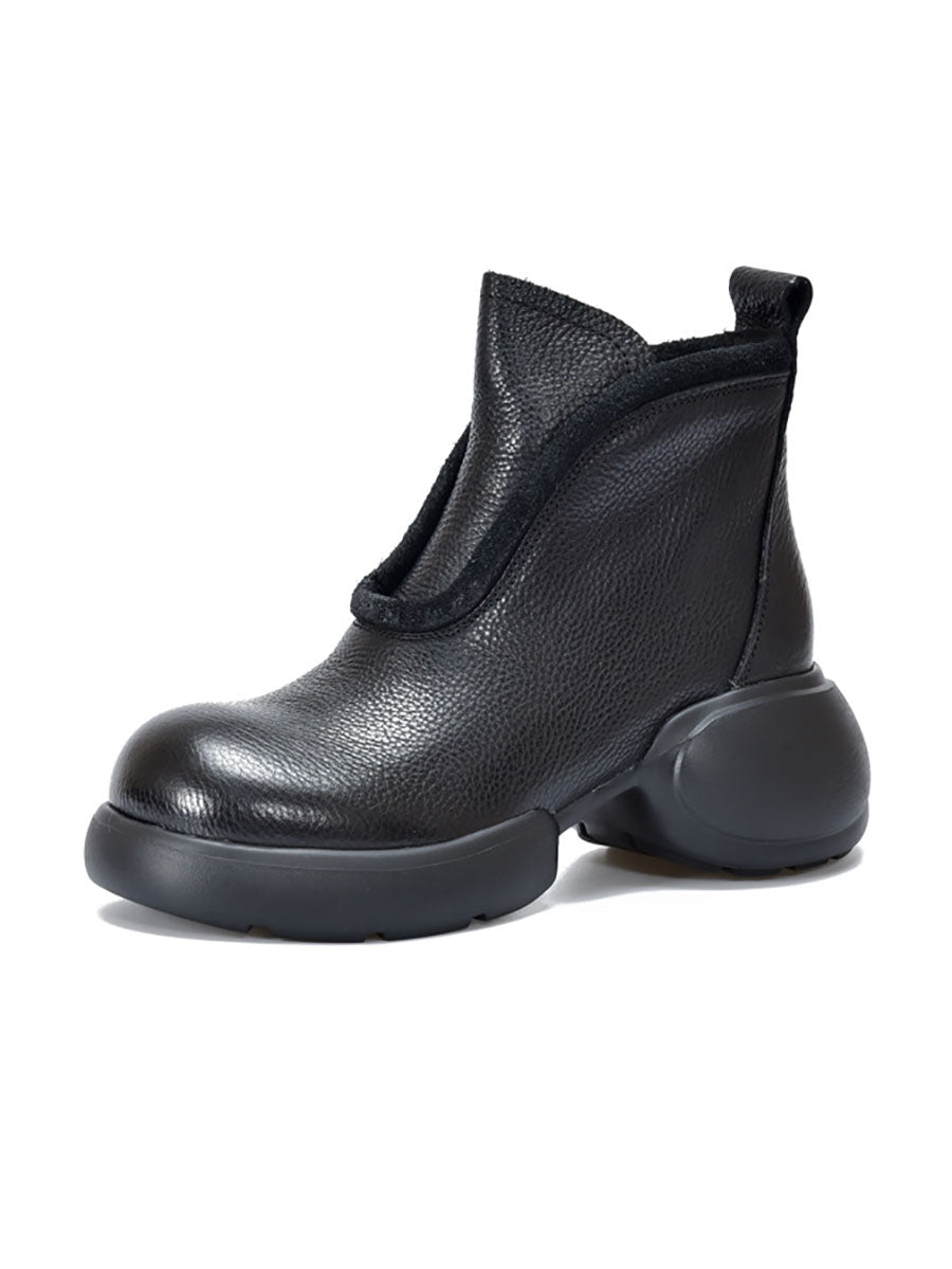 Winter Casual Solid Leather Zipper Platform Boots