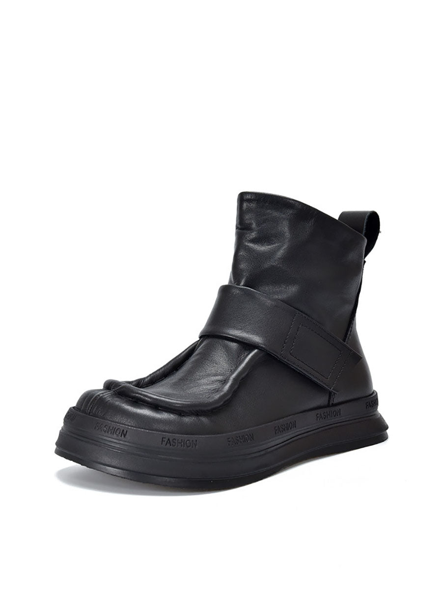 Vintage Soft Leather Spliced Flat Ankle Boots