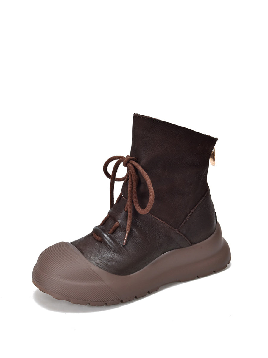 Genuine Leather Mid-Heel Martin Boots