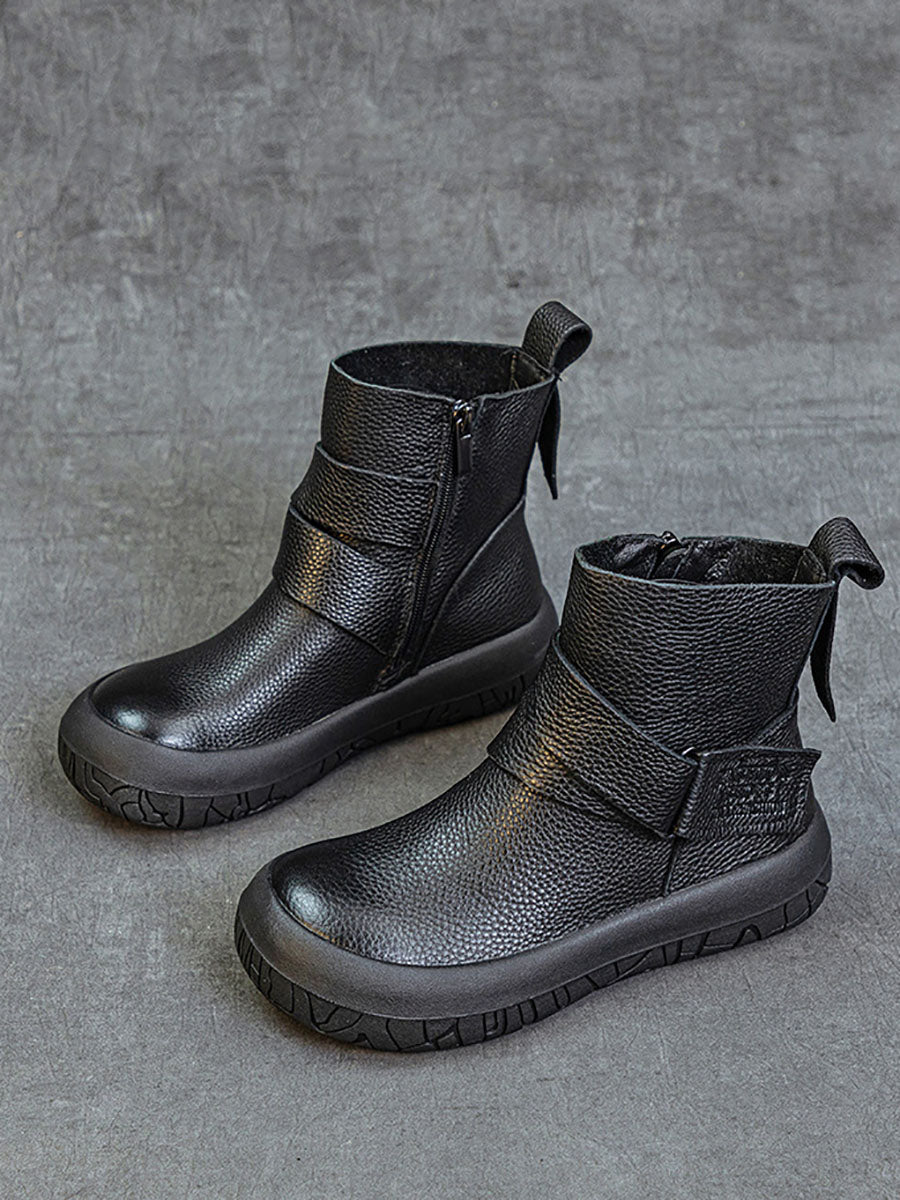 Vintage Genuine Leather Spliced Flat Ankle Boots