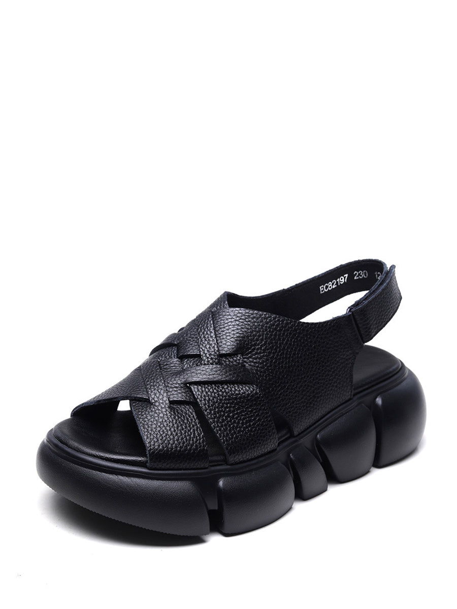 Leather Spliced Solid Platform Sandals