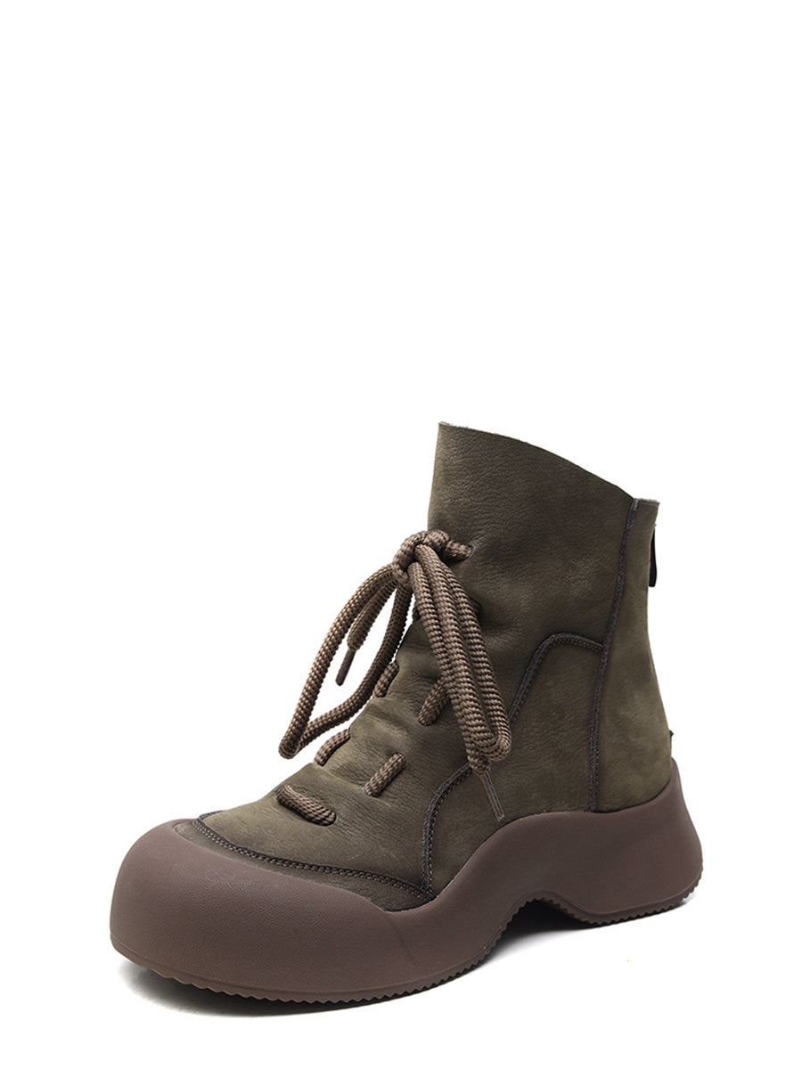 Winter Vintage Soft Leather Spliced Platform Boots