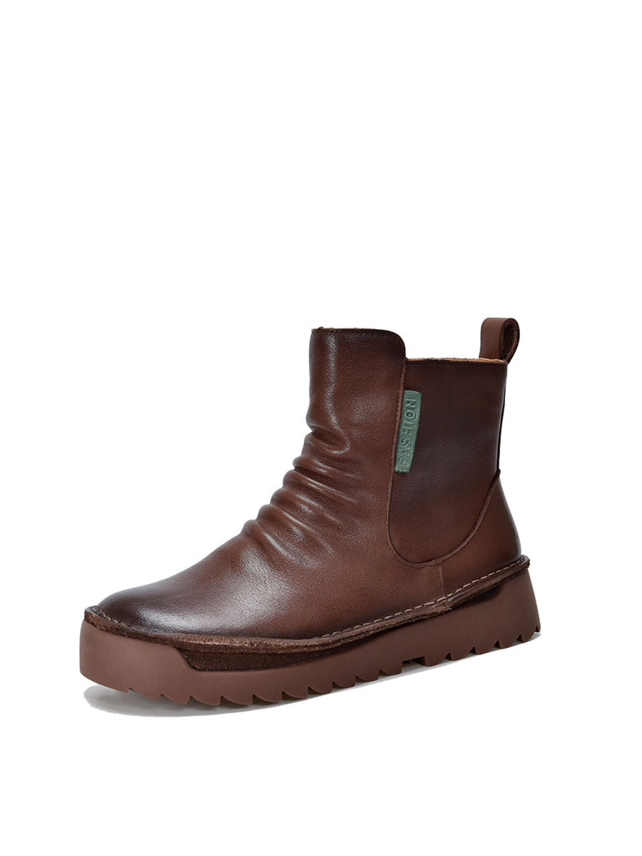 Autumn Vintage Leather Spliced Ankle Boots