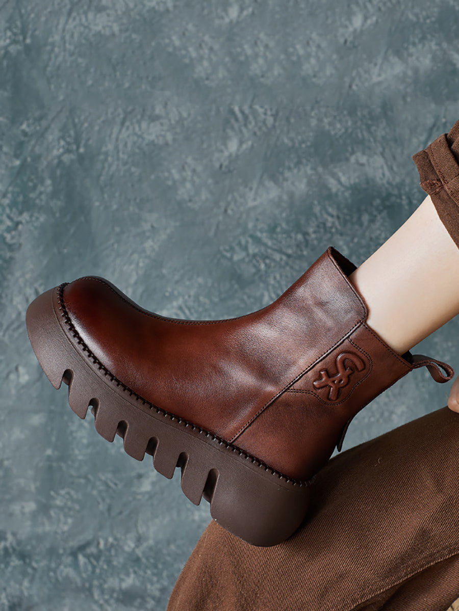 Retro Genuine Leather Platform Boots
