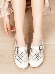 Heel Hollow Out Genuine Low Leather Shoes Vintage