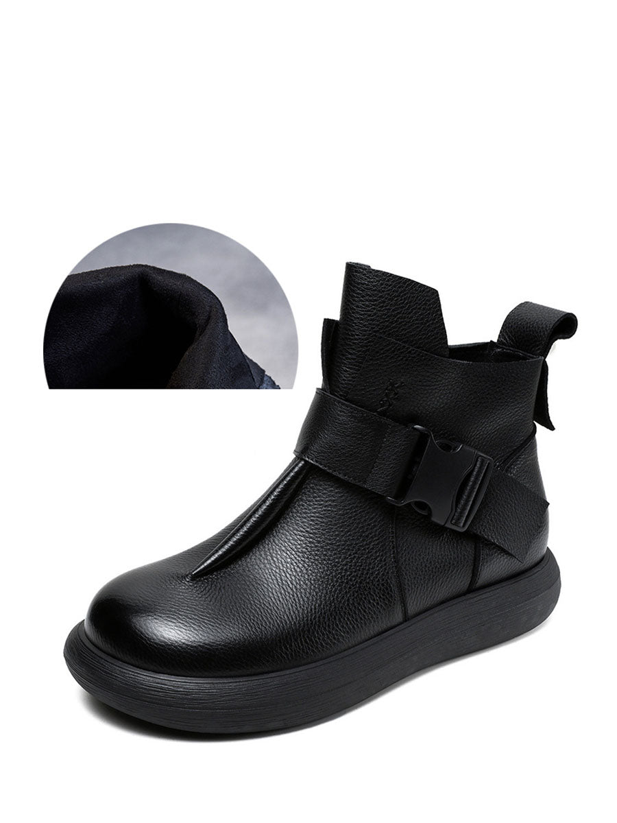 Winter Soft Leather Spliced Solid Flat Boots