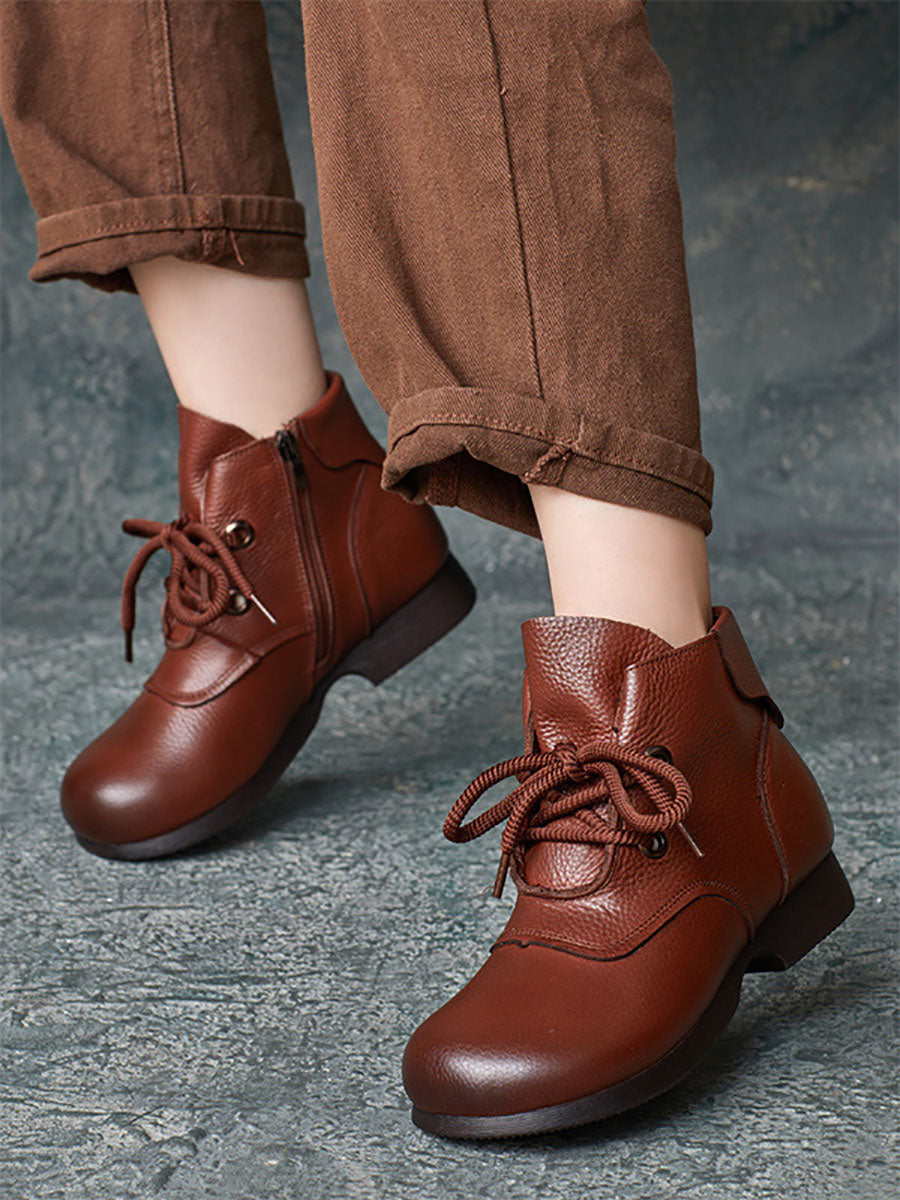 Casual Winter Soft Leather Spliced Mid Heel Boots