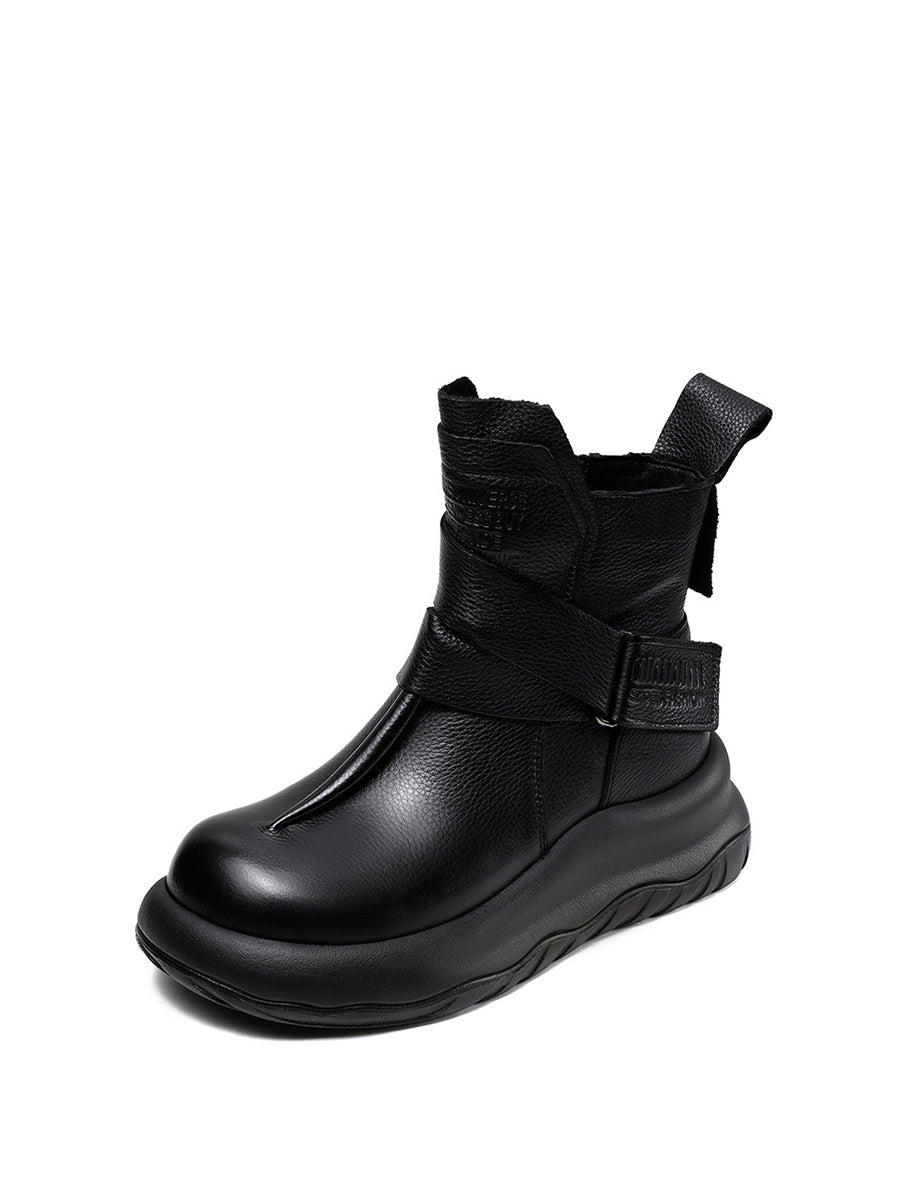 Vintage Genuine Leather Spliced Platform Ankle Boots