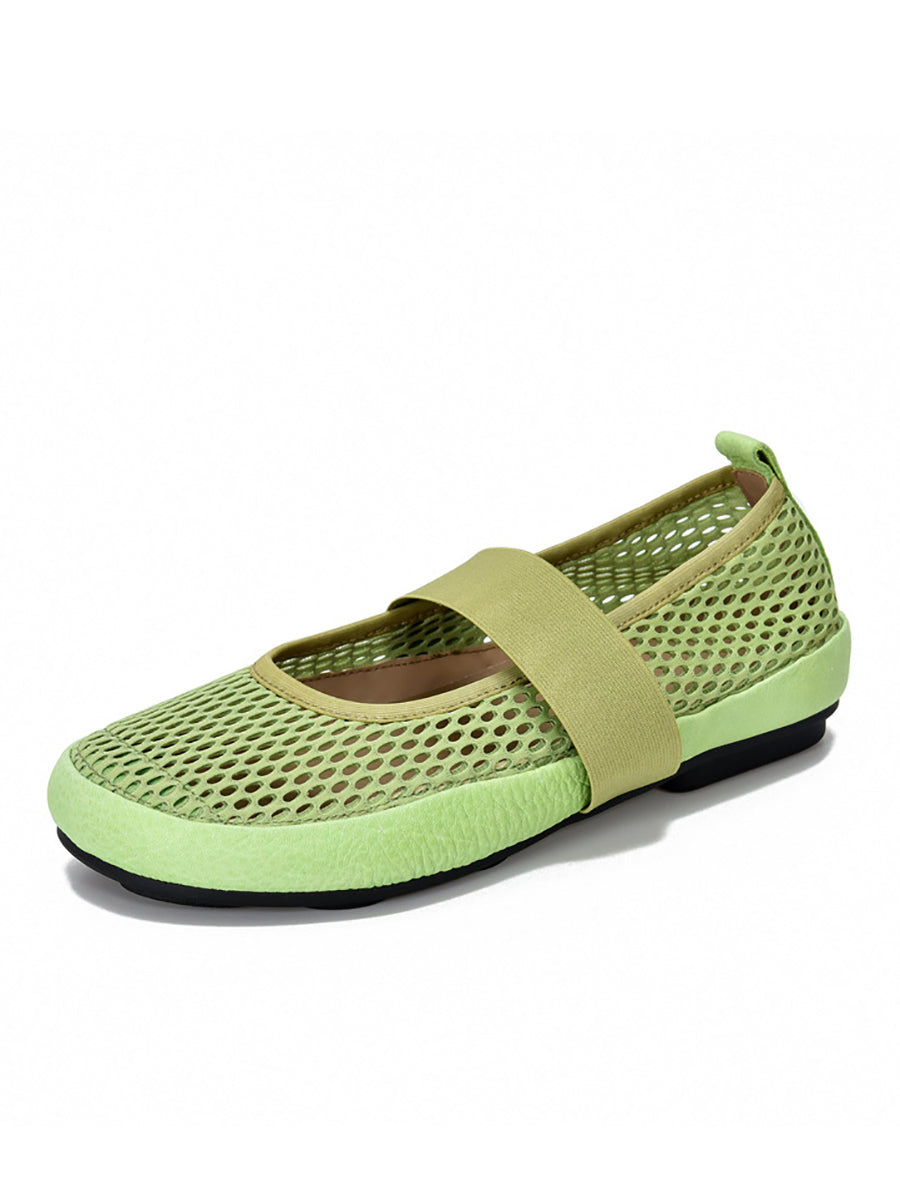 Low Heel Leather Mesh Shoes