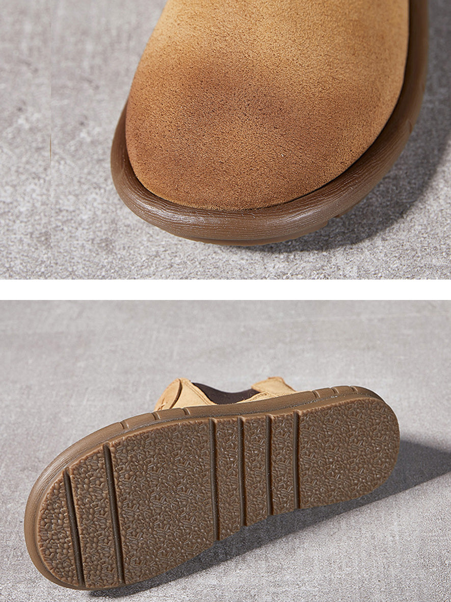 Colorblock Genuine Leather Flat Chelsea Boots