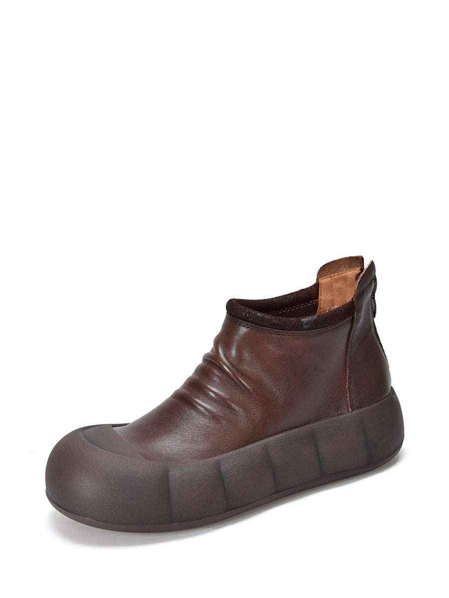 Vintage Autumn Soft Leather Platform Boots