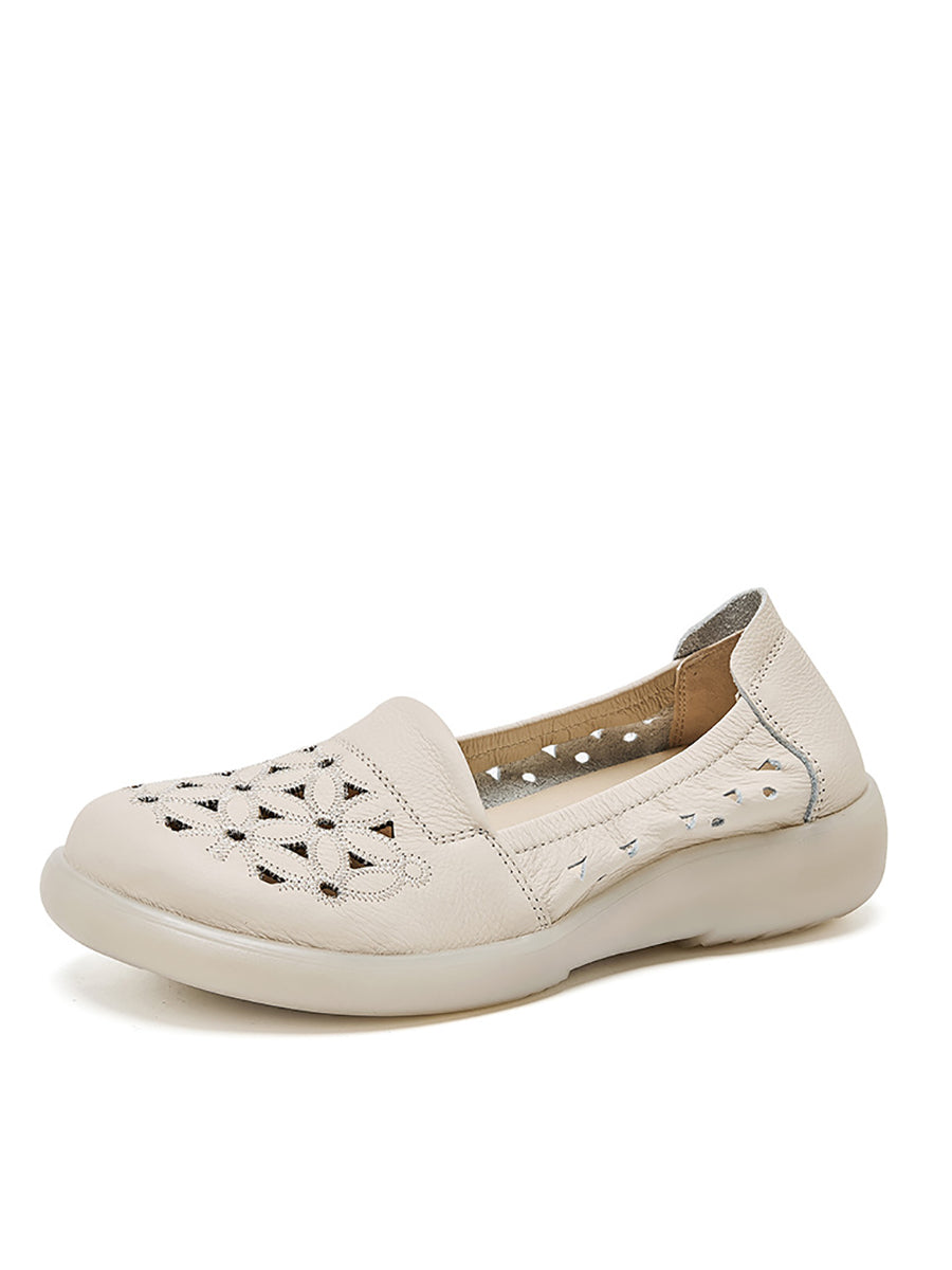 Leather Mid Shoes Flower Soft Heel