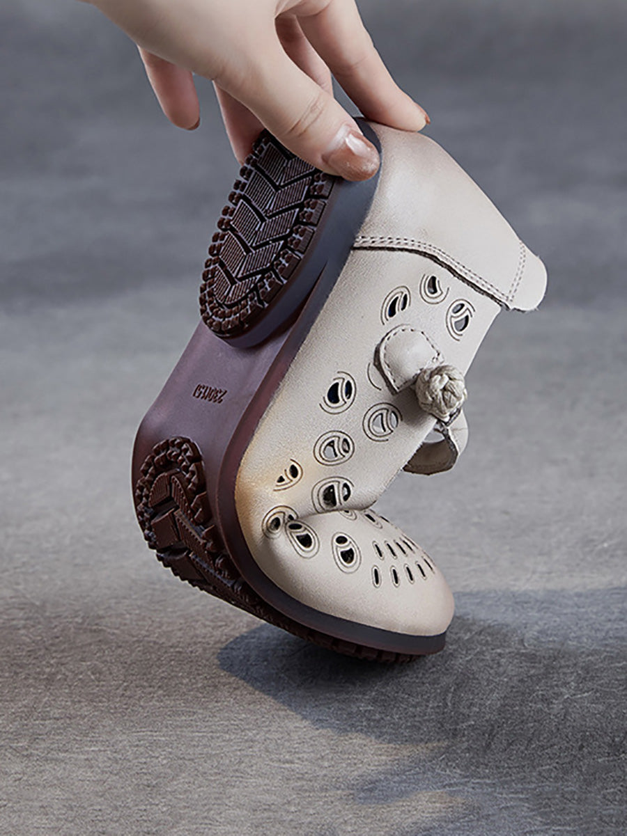 Genuine Shoes Hollow Out Heel Low Leather