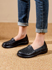 Leather Mid Shoes Flower Soft Heel