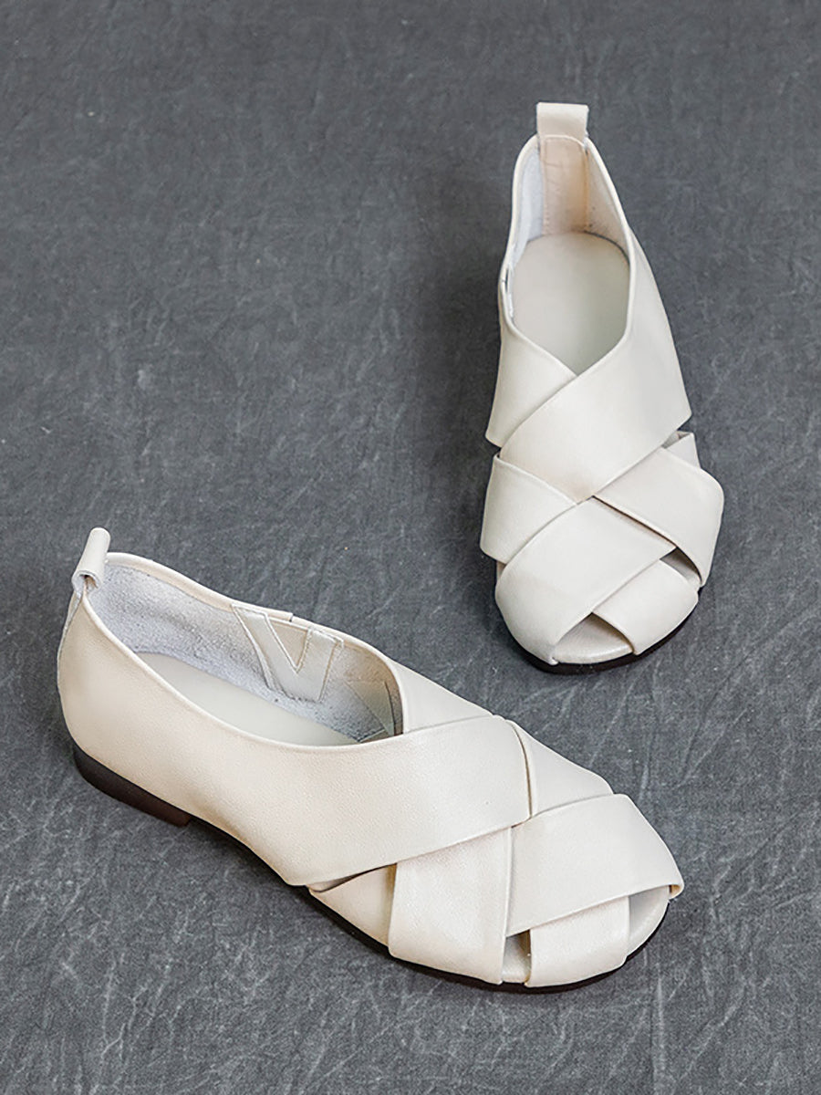 Soft Leather Spliced Low-Heel Shoes