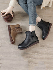 Vintage Genuine Leather Flower Flat Ankle Boots