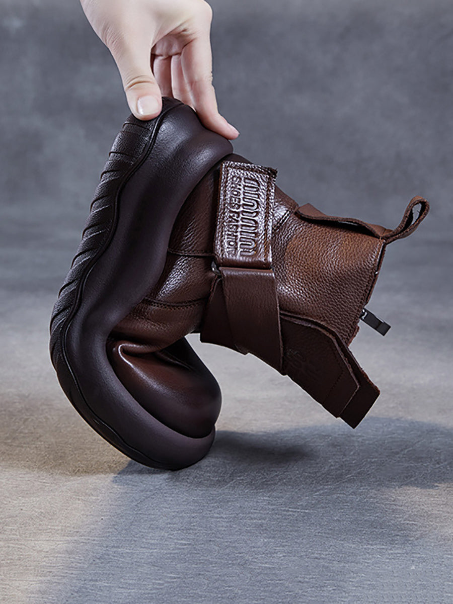 Vintage Genuine Leather Spliced Platform Ankle Boots