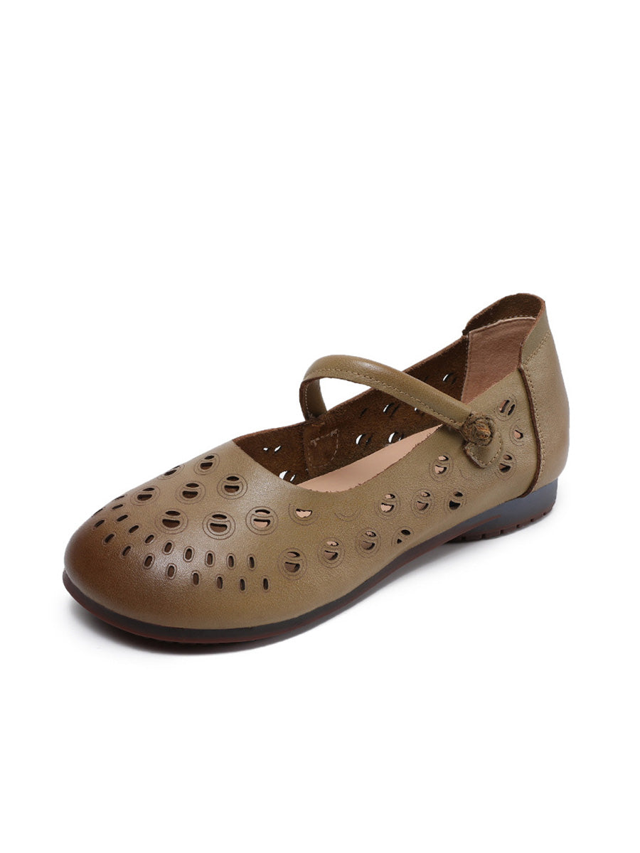 Genuine Shoes Hollow Out Heel Low Leather