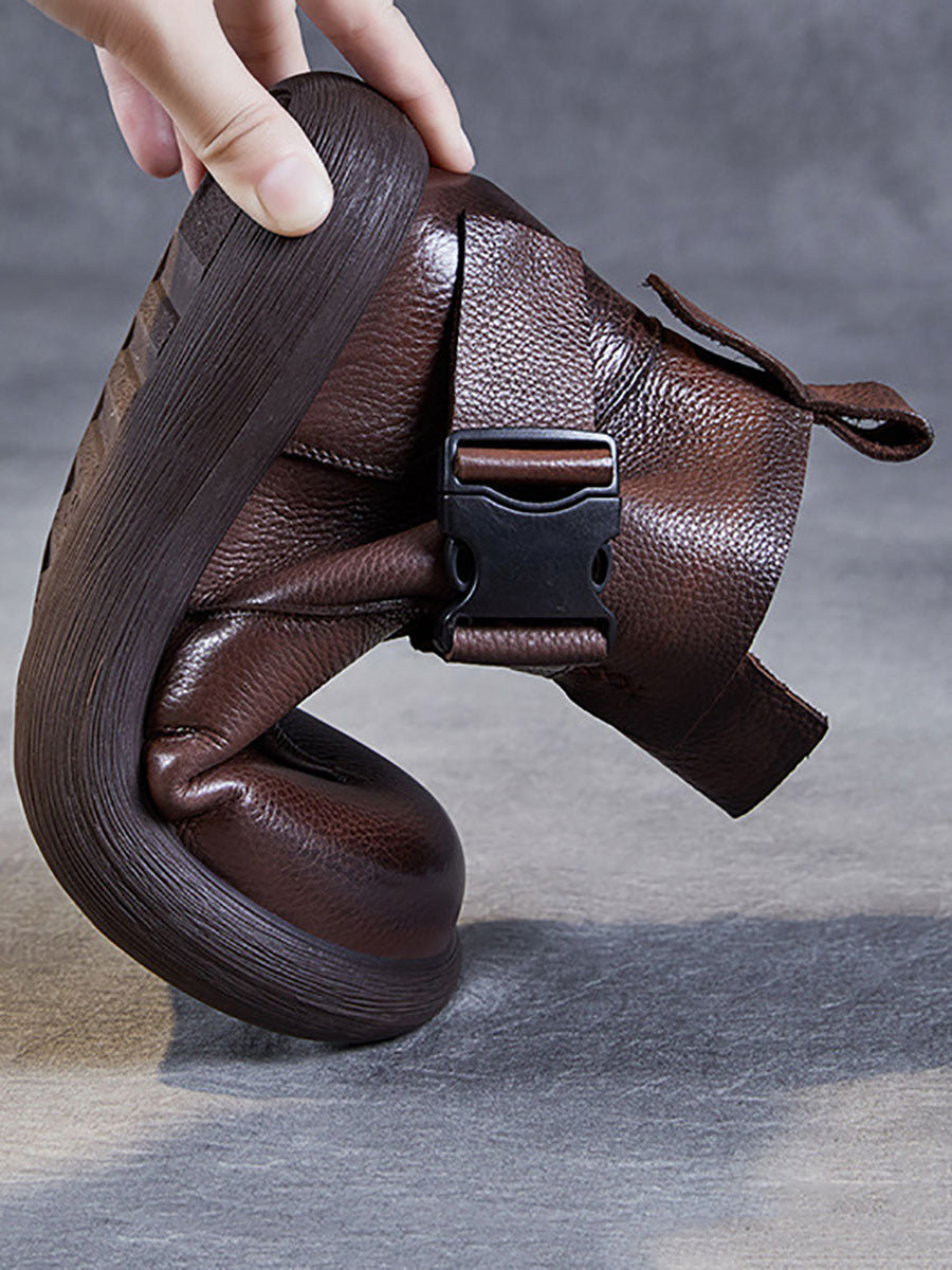 Winter Soft Leather Spliced Solid Flat Boots