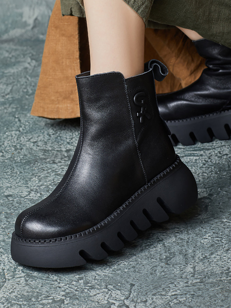 Retro Genuine Leather Platform Boots