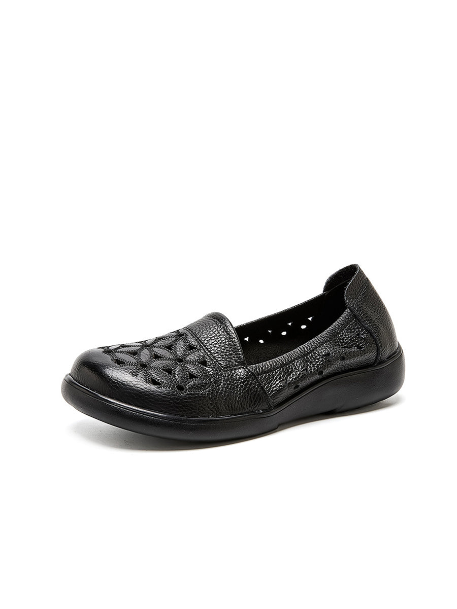 Leather Mid Shoes Flower Soft Heel