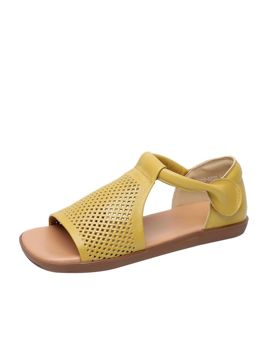 Sandals Leather Flat Hollow Out Casua