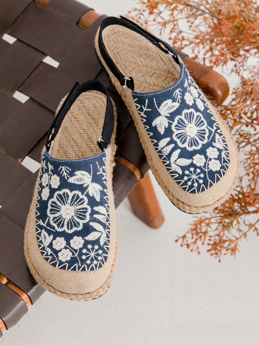 Sandals Linen Embroidery Ethnic Flower