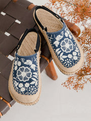 Sandals Linen Embroidery Ethnic Flower