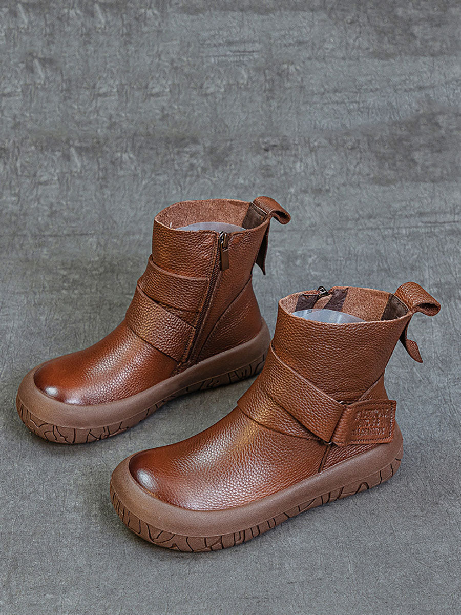 Vintage Genuine Leather Spliced Flat Ankle Boots