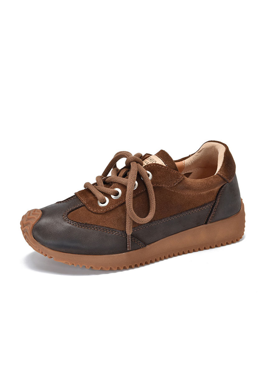 Casual Leather Colorblock Strap Mid Heel Sport Shoes