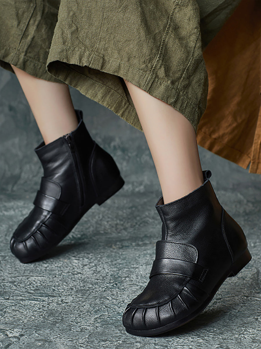 Vintage Winter Genuine Leather Spliced Ankle Boots
