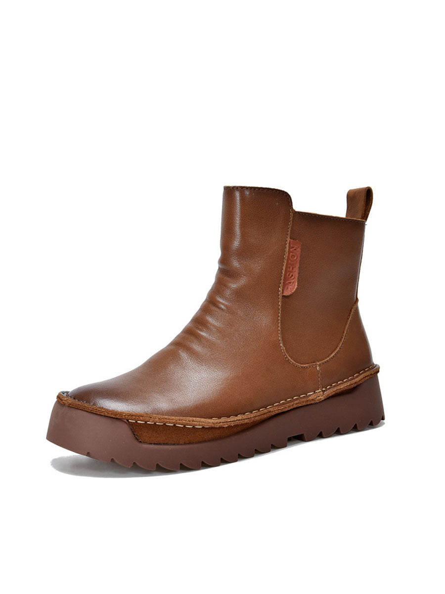 Autumn Vintage Leather Spliced Ankle Boots