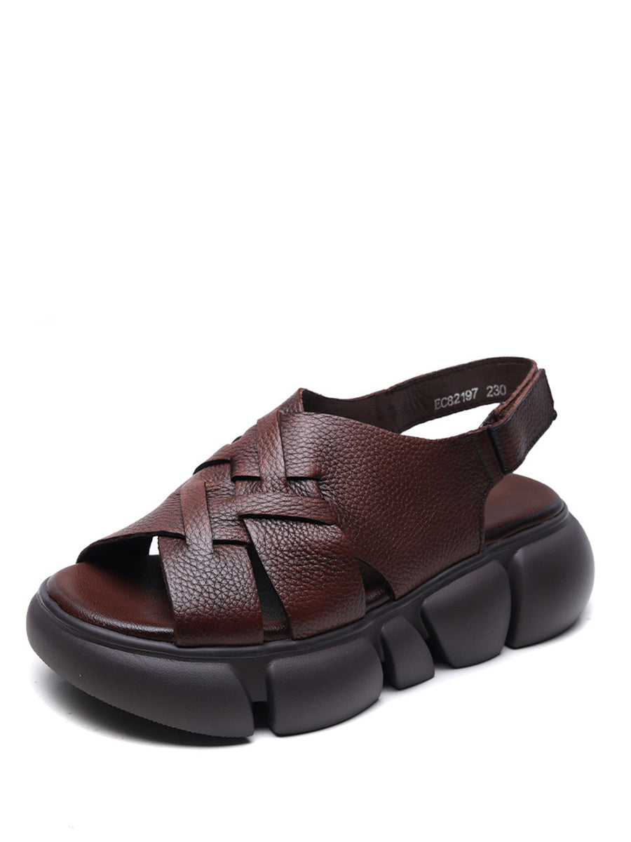 Leather Spliced Solid Platform Sandals