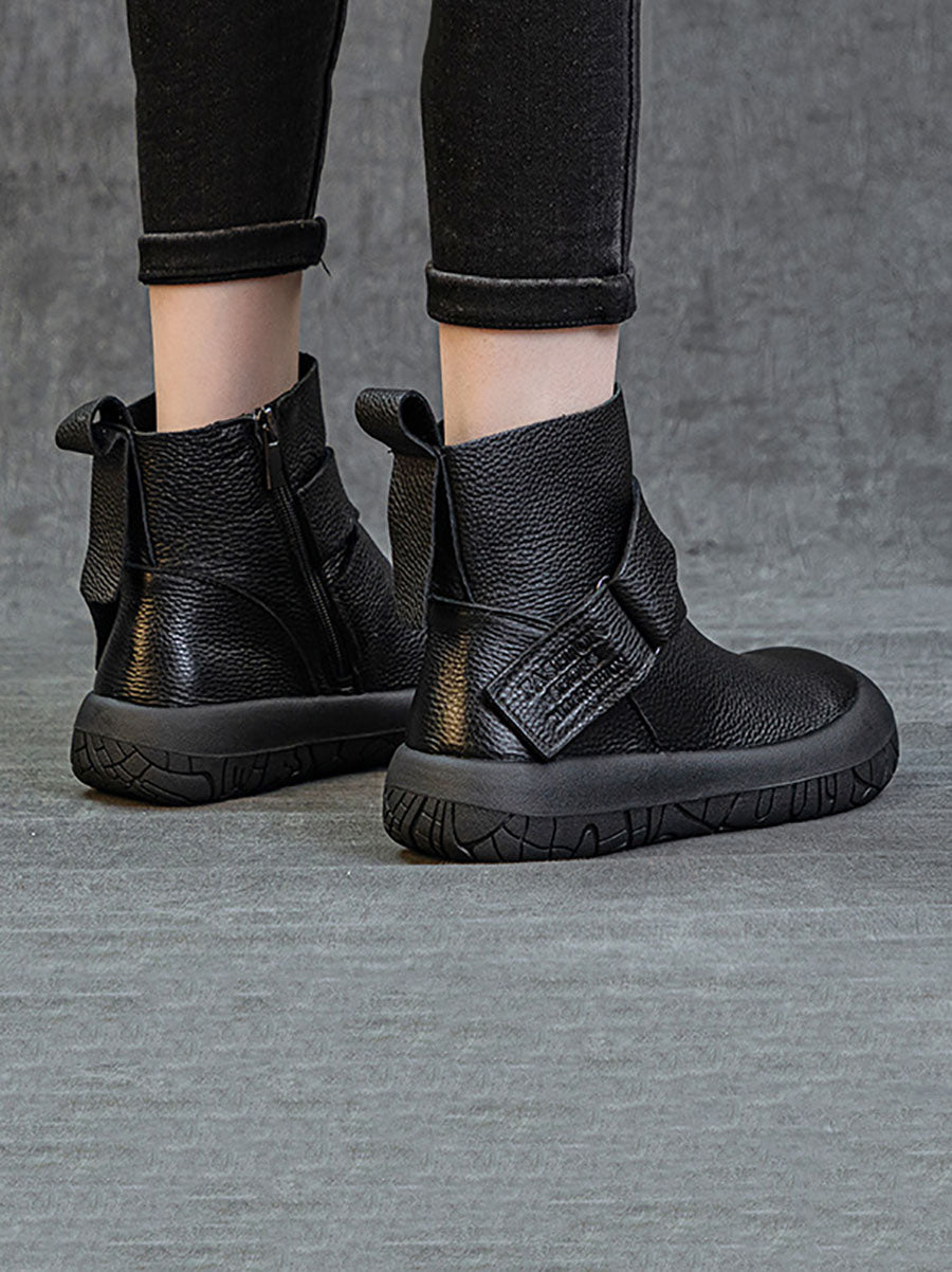 Vintage Genuine Leather Spliced Flat Ankle Boots