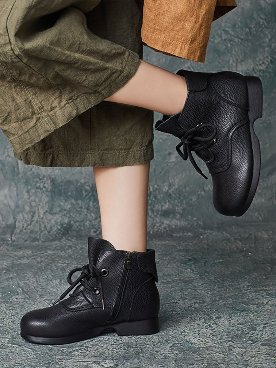 Casual Winter Soft Leather Spliced Mid Heel Boots
