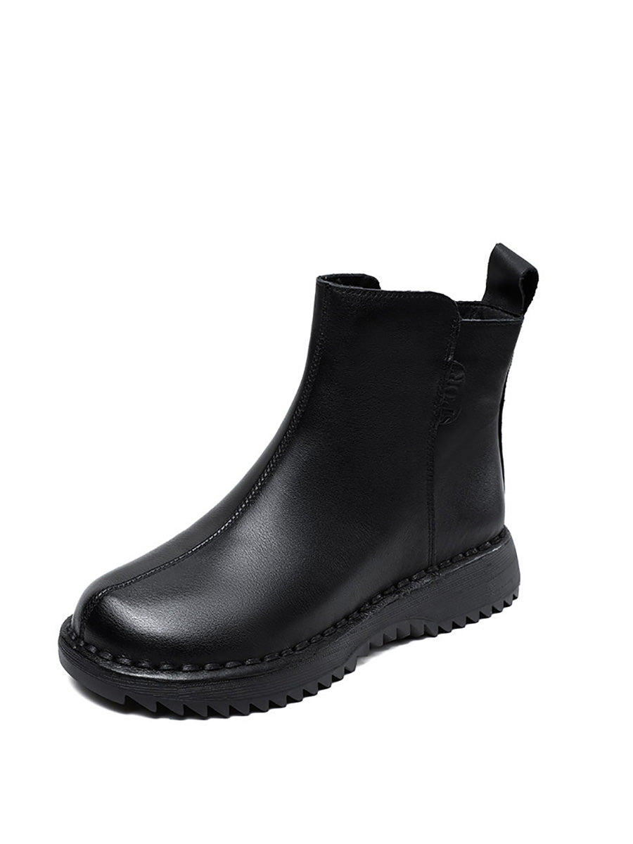 Retro Genuine Leather Zippper Mid-Heel Boots