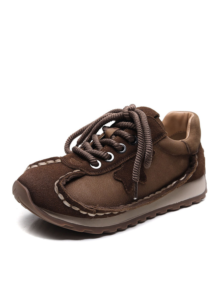 Retro Leather Colorblock Low Heel Sport Shoes