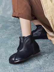 Genuine Leather Spliced Solid Low Heel Ankle Boots